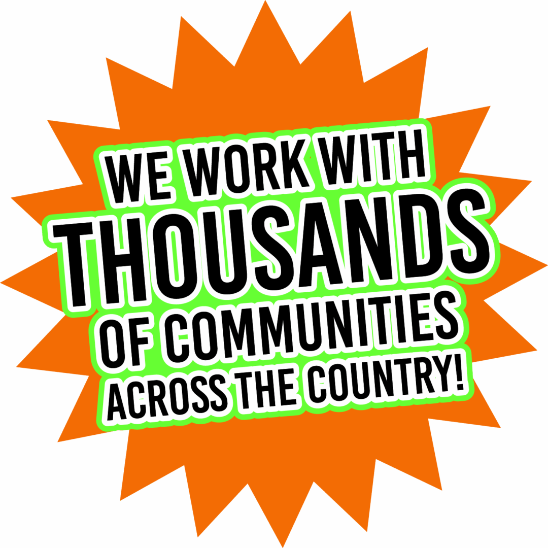 Text: "Thousands of communities across the country.