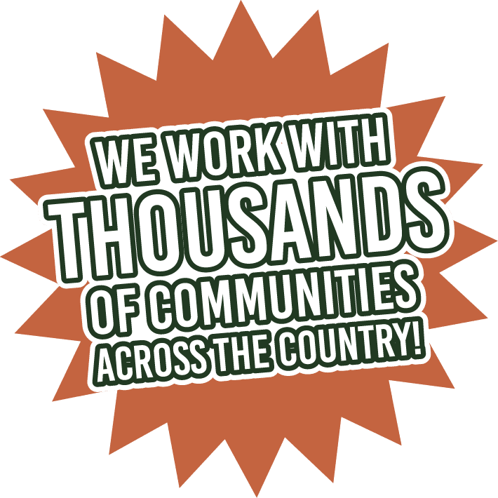 Text: "We work with thousands of communities.