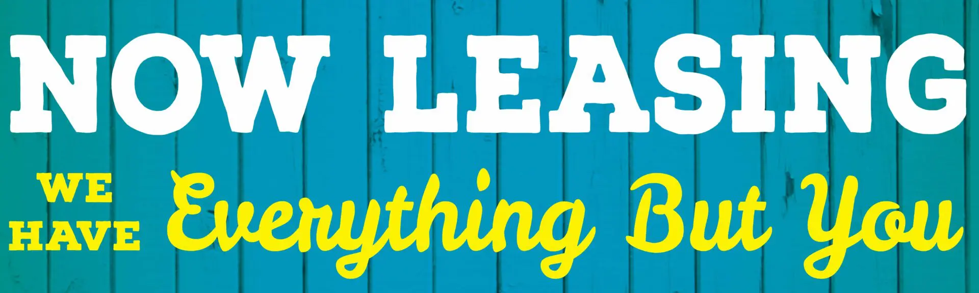 Now leasing advertisement with blue background.