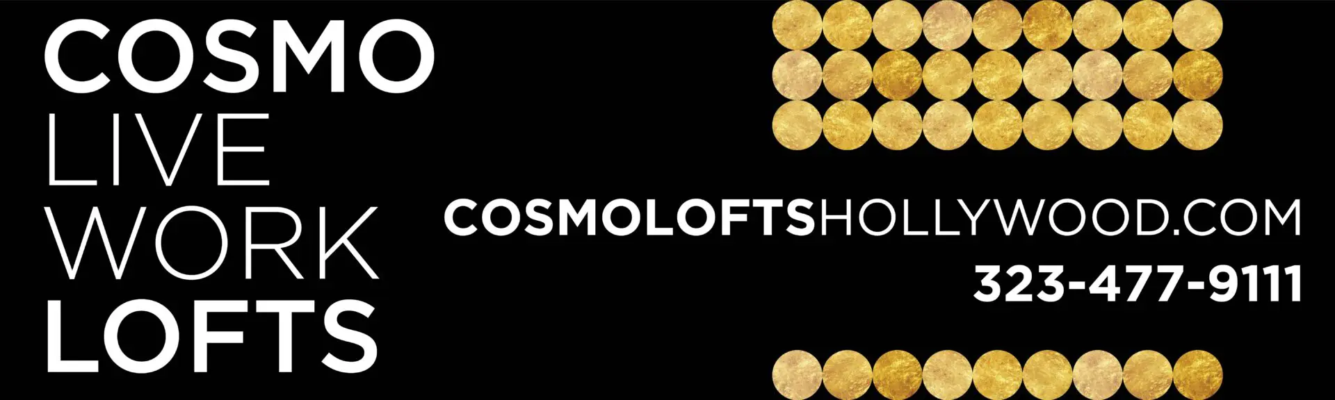 Cosmo Lofts advertisement with contact information.
