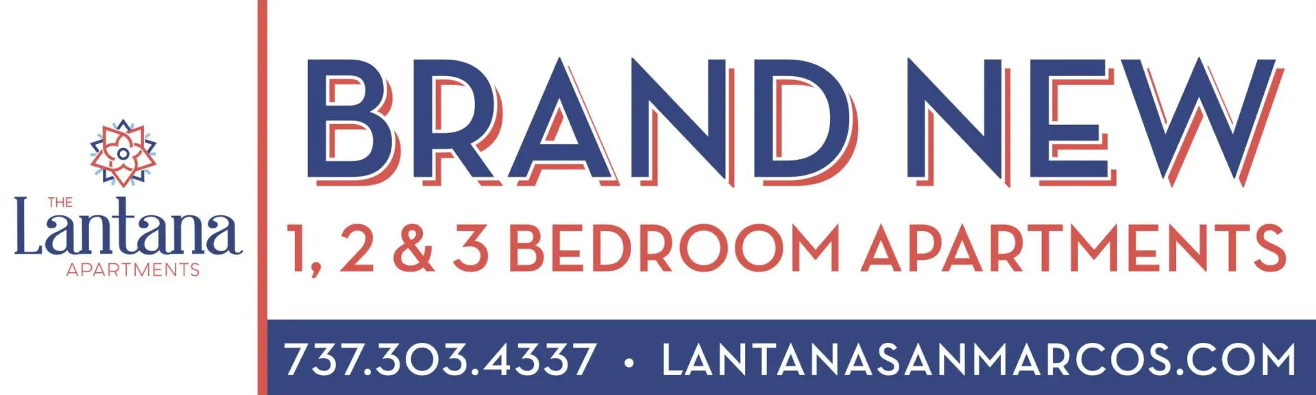 Brand new apartments advertisement with contact details.