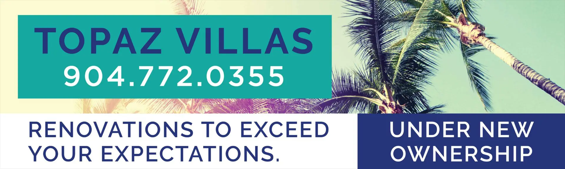 Topaz Villas advertisement with contact information.