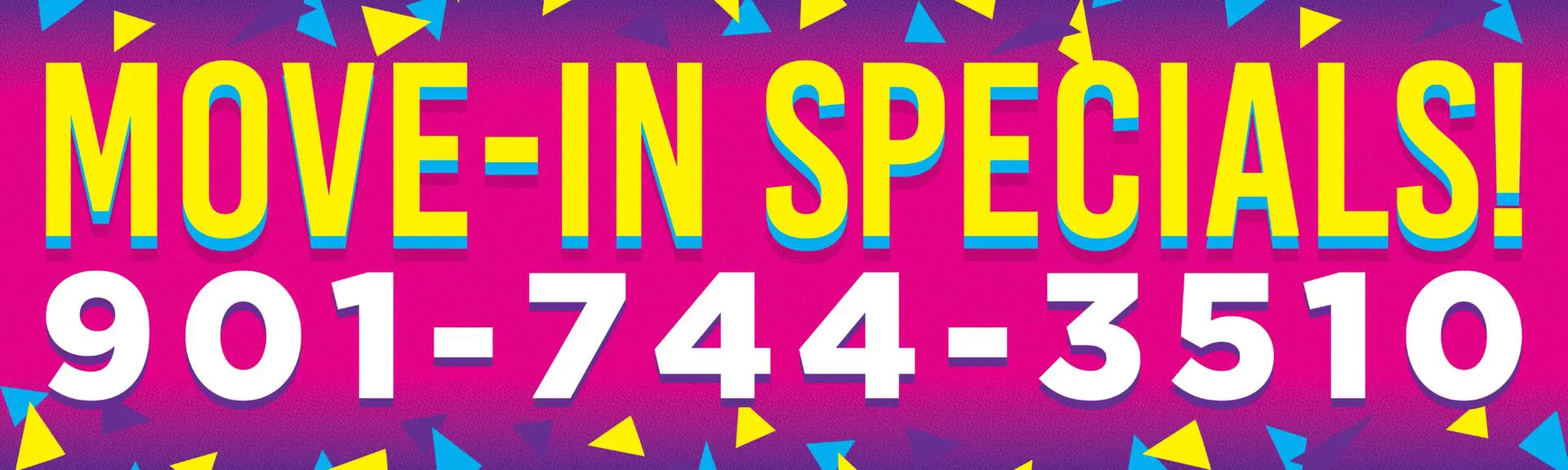 Move-in specials advertisement with contact number.