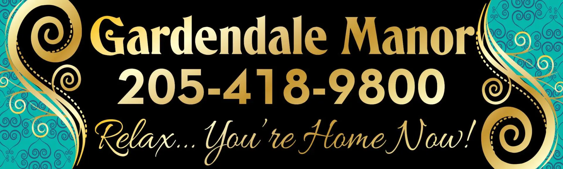 Gardendale Manor contact, decorative swirls design.