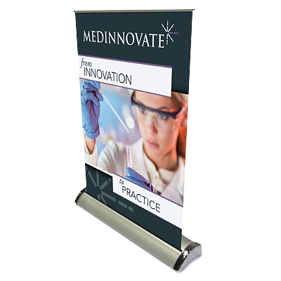 Medical innovation banner with scientist image.