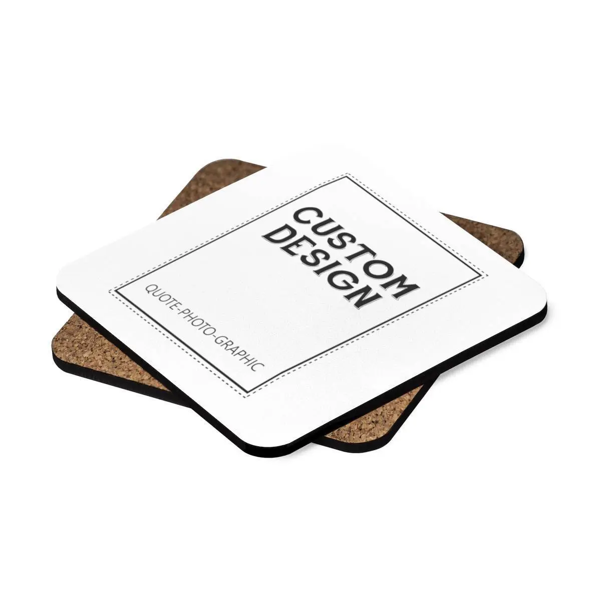 Custom design coasters with cork backing.