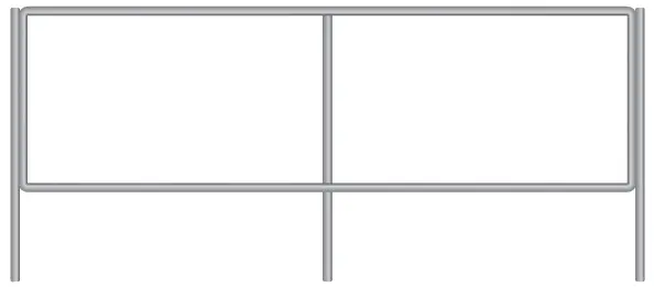 Metal pipe barrier with vertical supports.