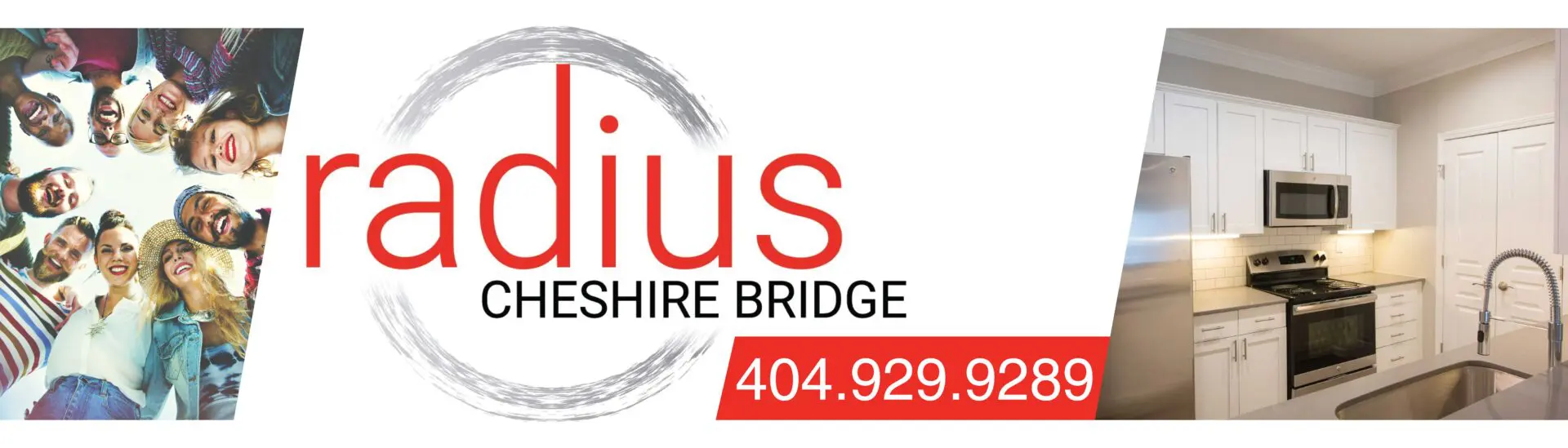 Radius Cheshire Bridge logo and kitchen image.
