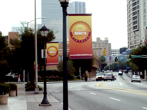 Street view with Marietta district banners.