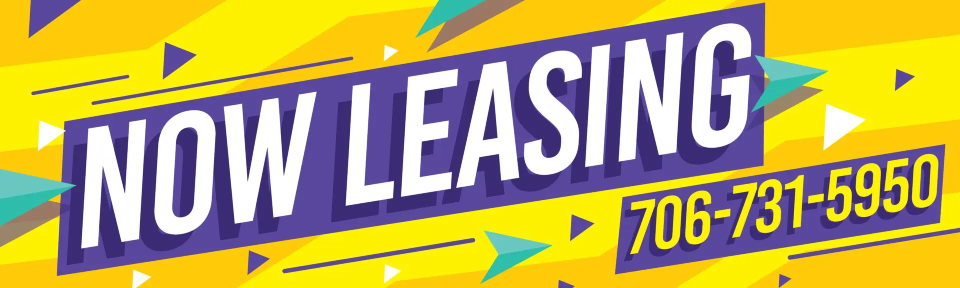 Now Leasing sign with contact number.