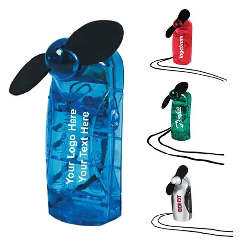 Mini handheld fans in various colors.