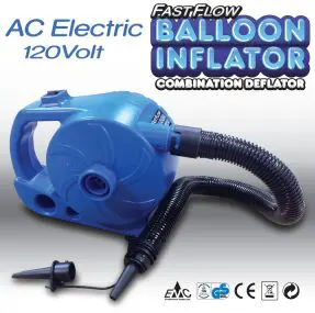 Blue electric balloon inflator with hose.