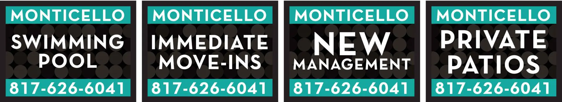 Monticello amenities and contact information signs.