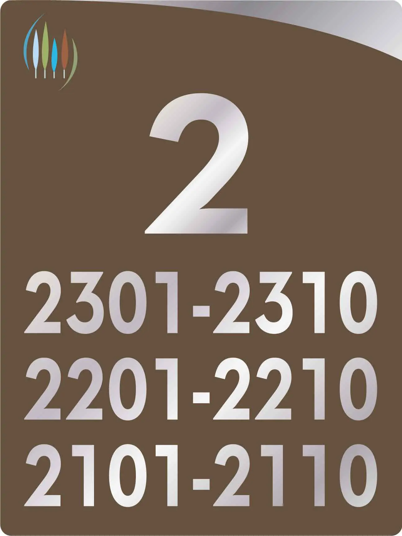Floor 2 room numbers sign.