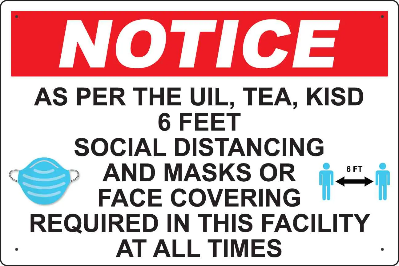 Notice: Social distancing and masks required.
