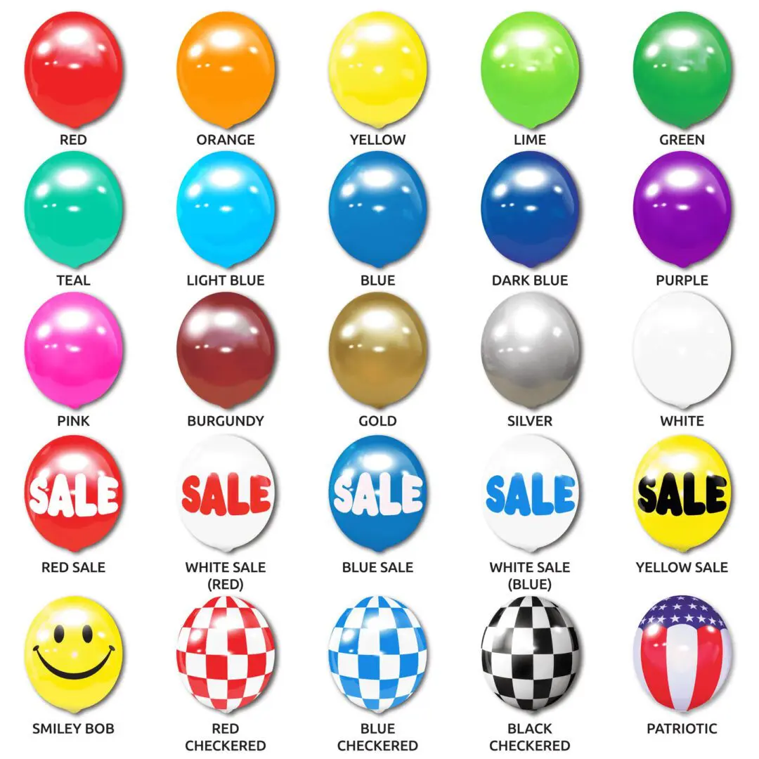 Colorful balloons with various sale designs.