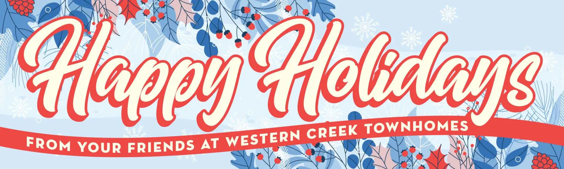 Happy Holidays banner with festive design.