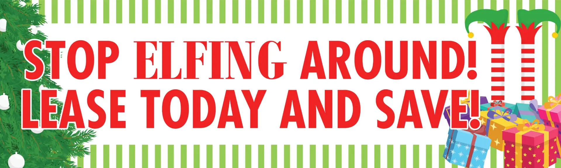 Holiday-themed leasing promotion with gifts.