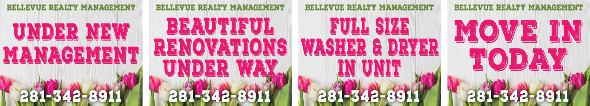 Apartment advertisements with contact information and flowers.