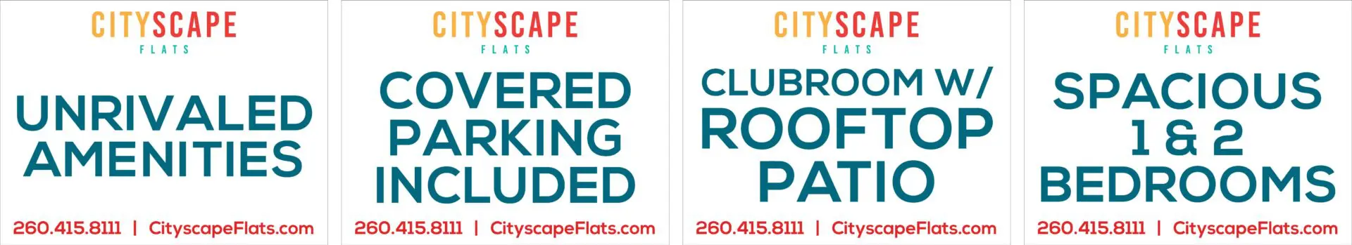 Apartment features and amenities promotional poster.