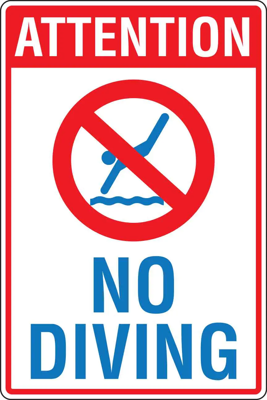 No diving warning sign with swimmer icon.