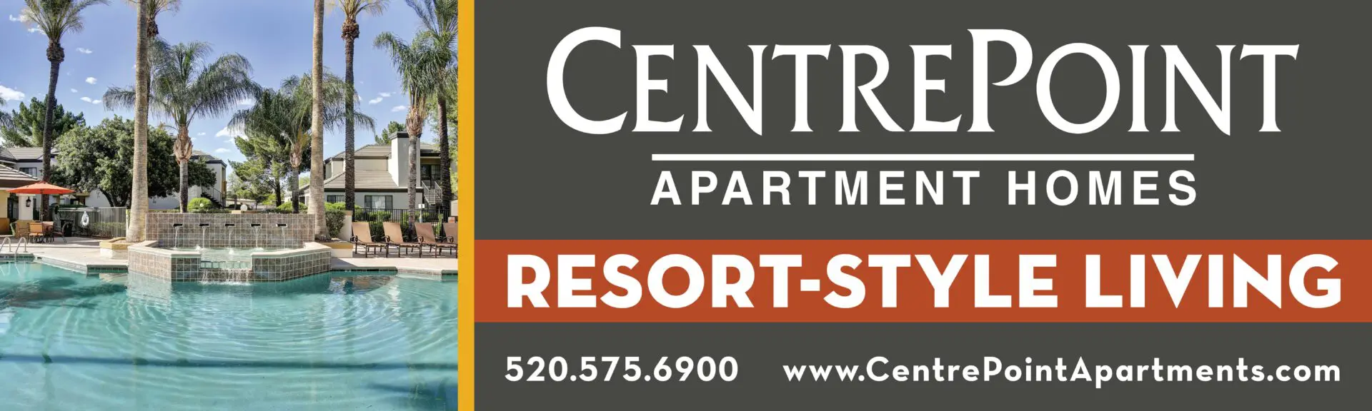 CentrePoint apartments, resort-style living advertisement.