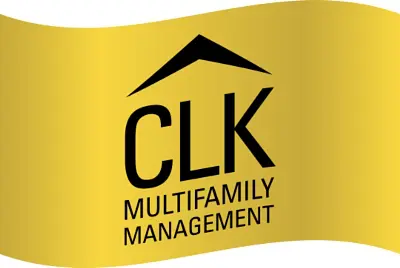 Gold banner with CLK Multifamily Management logo.