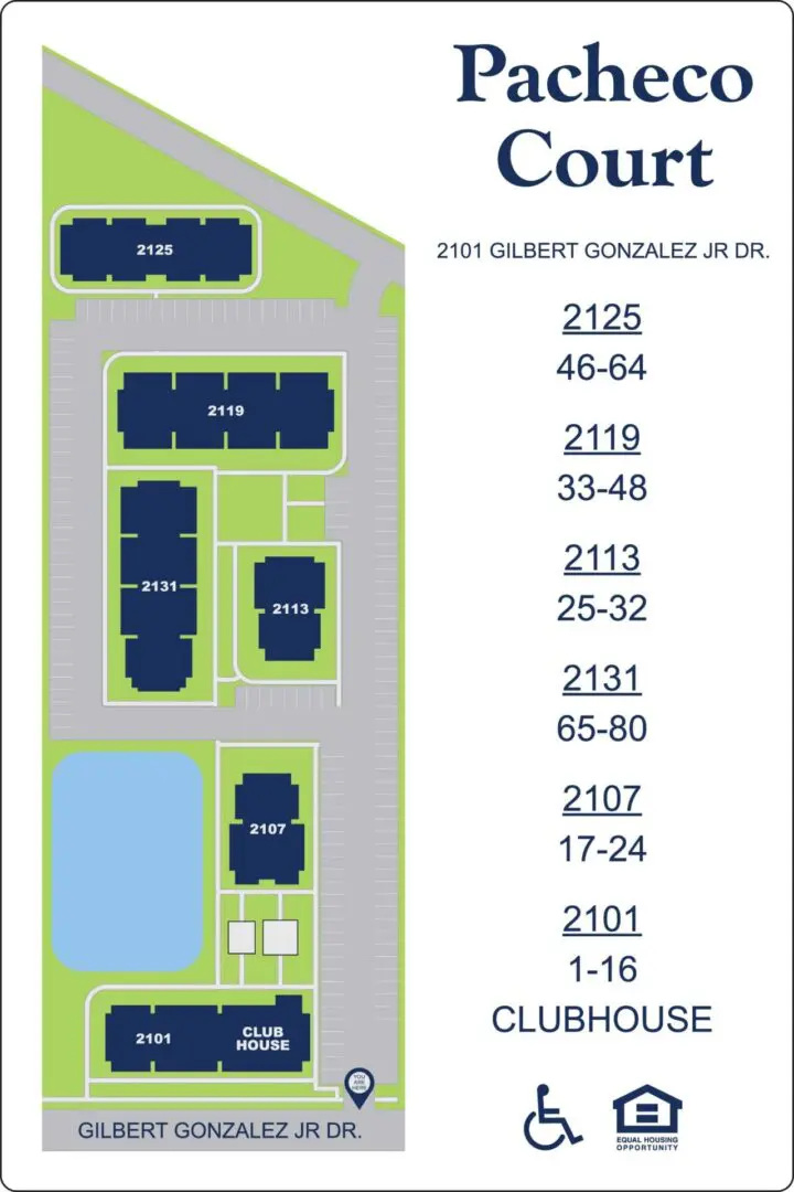 Pacheco Court apartment complex map layout.