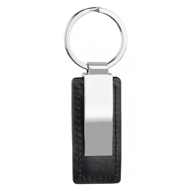 Silver and black leather keychain.