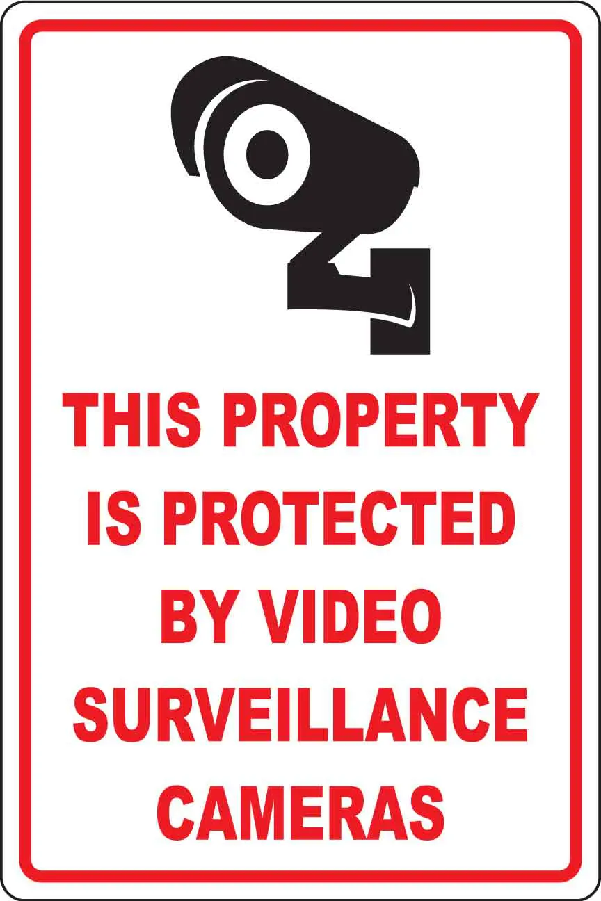 Surveillance warning sign with camera icon.
