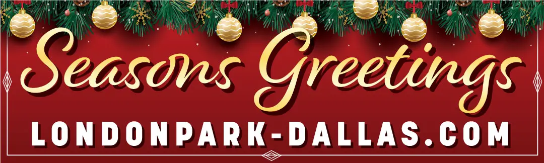 Season's Greetings with festive Christmas decorations.