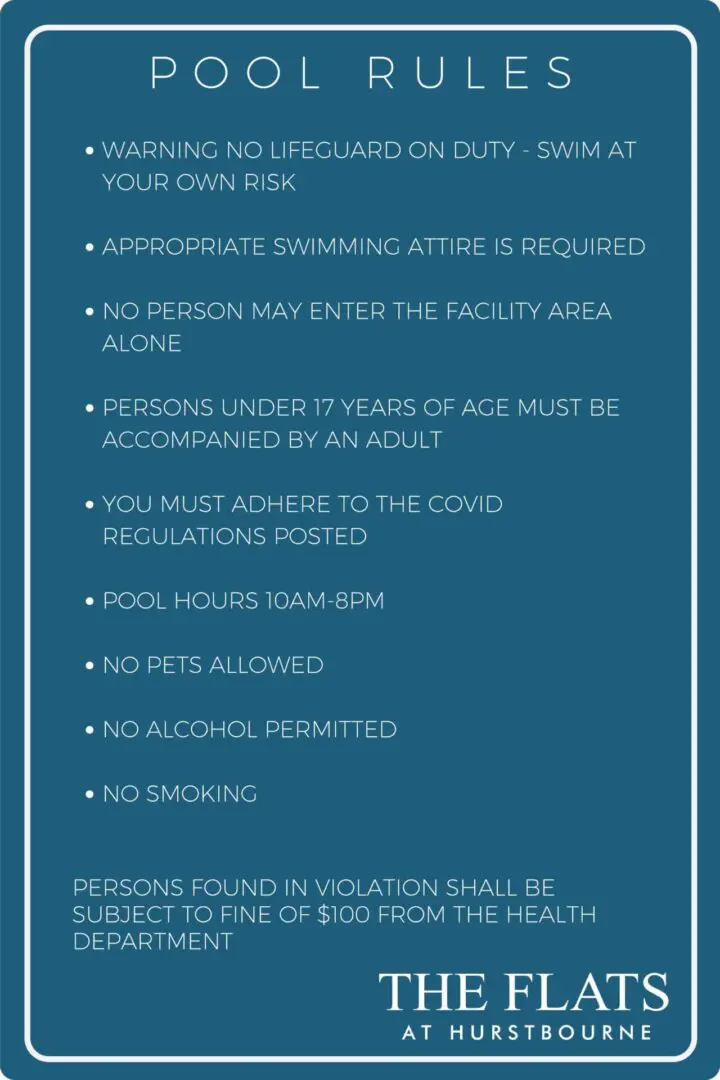 Pool rules sign with various regulations listed.