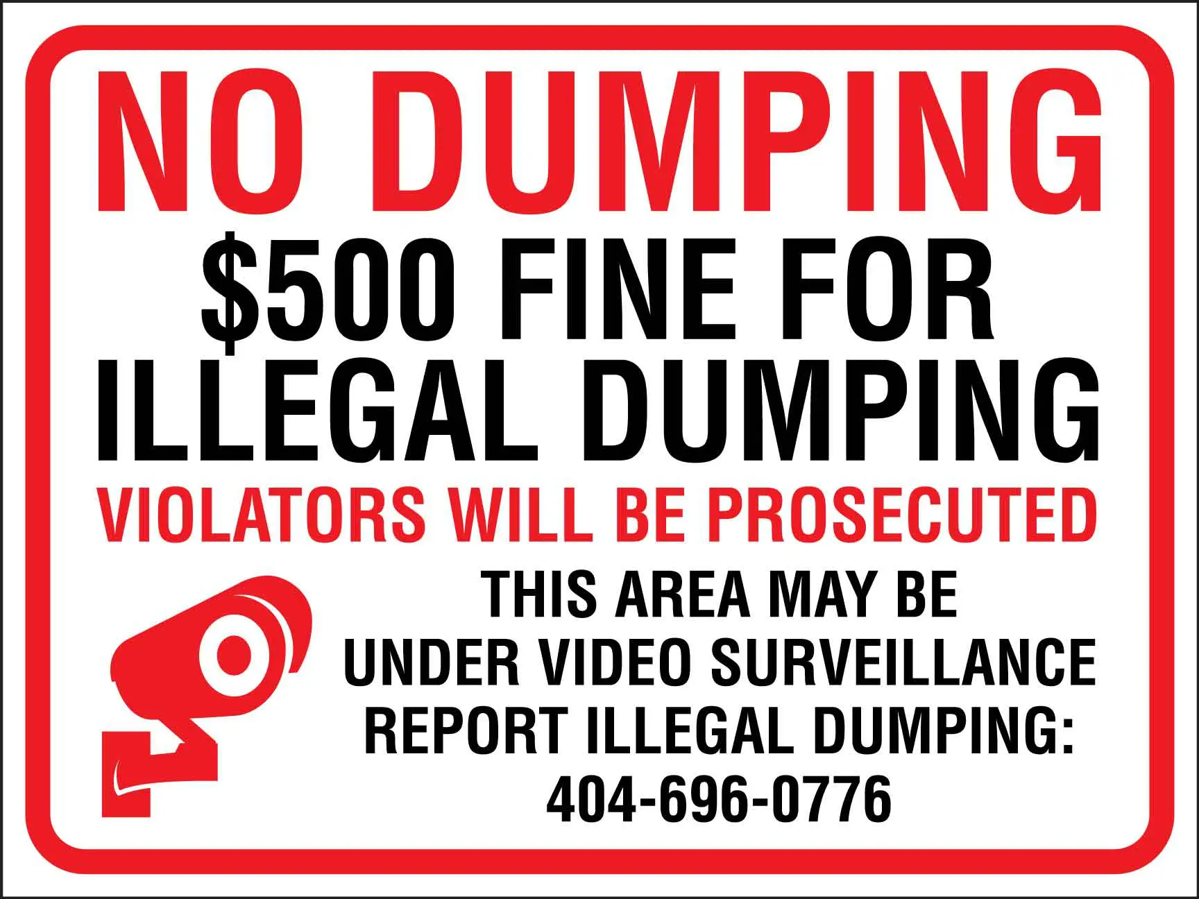 No dumping sign with fine warning.