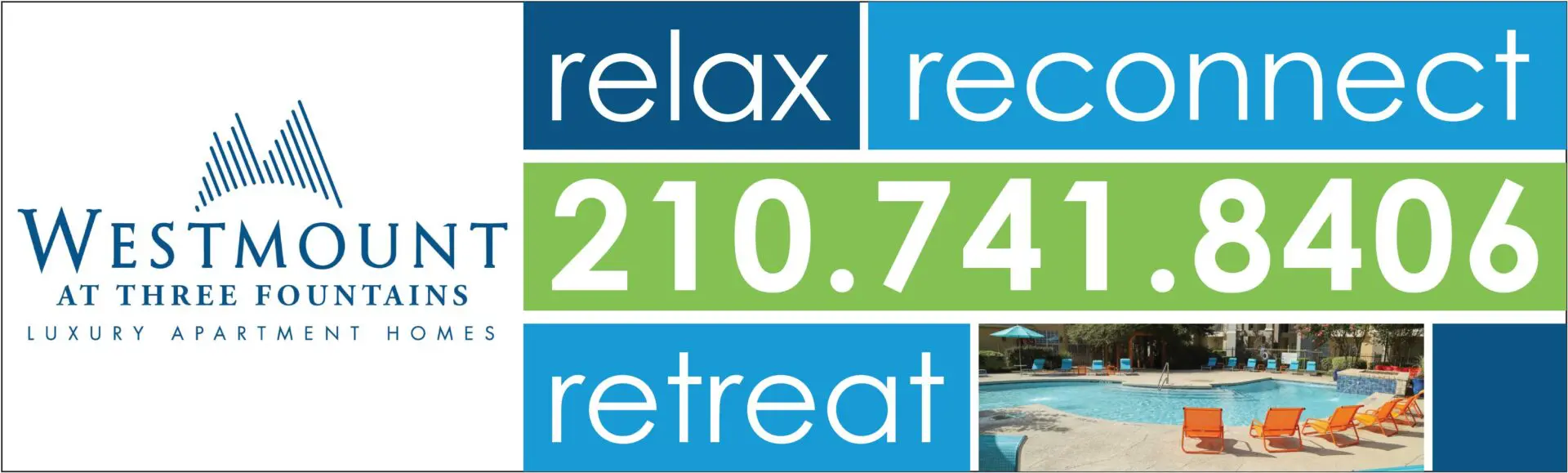 Westmount Apartments contact and poolside image.