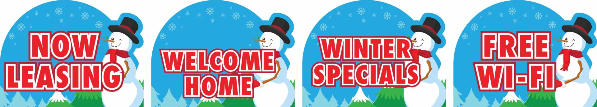 Snowmen with leasing and special offers.