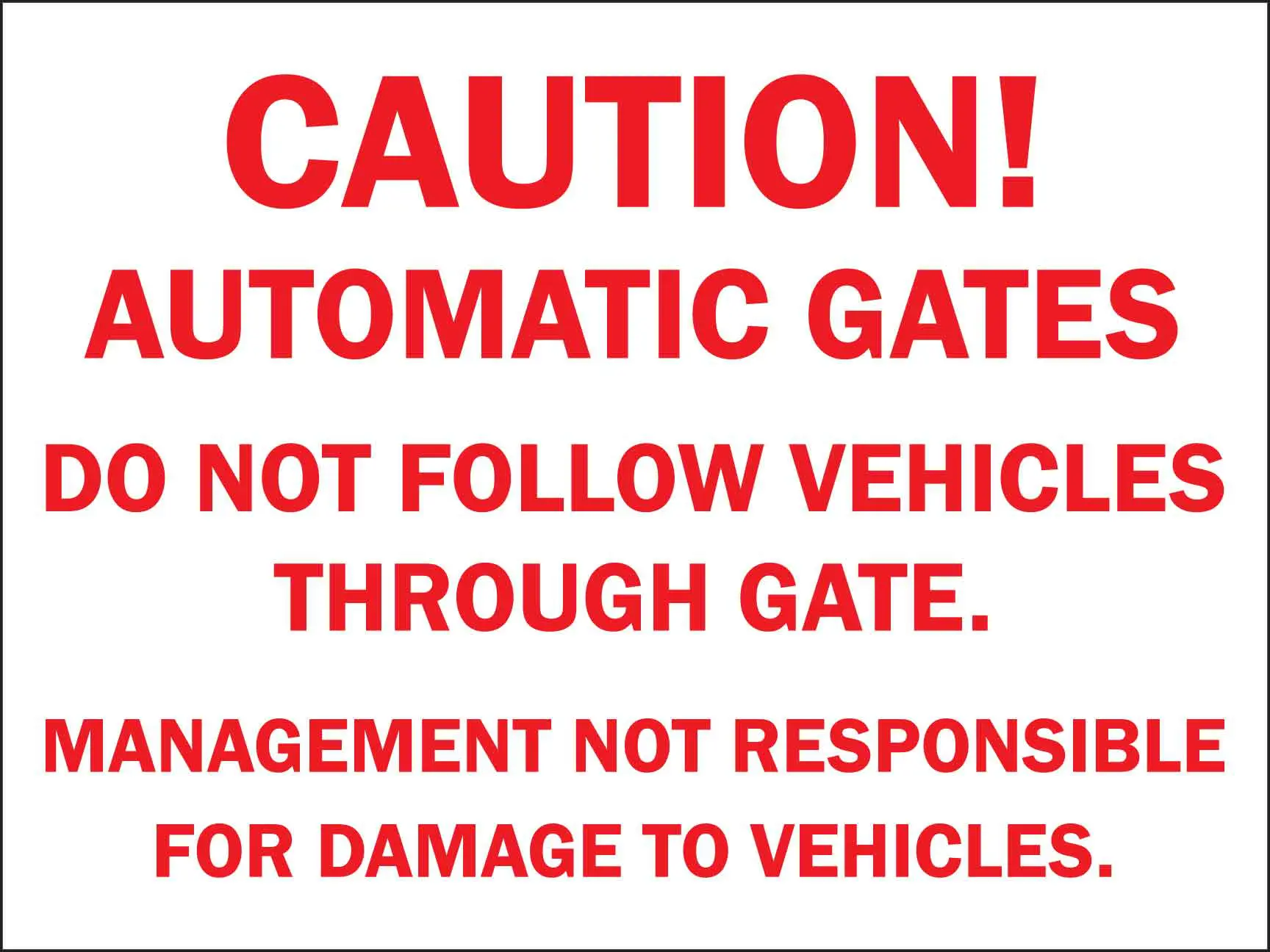 Caution sign about automatic gate safety.