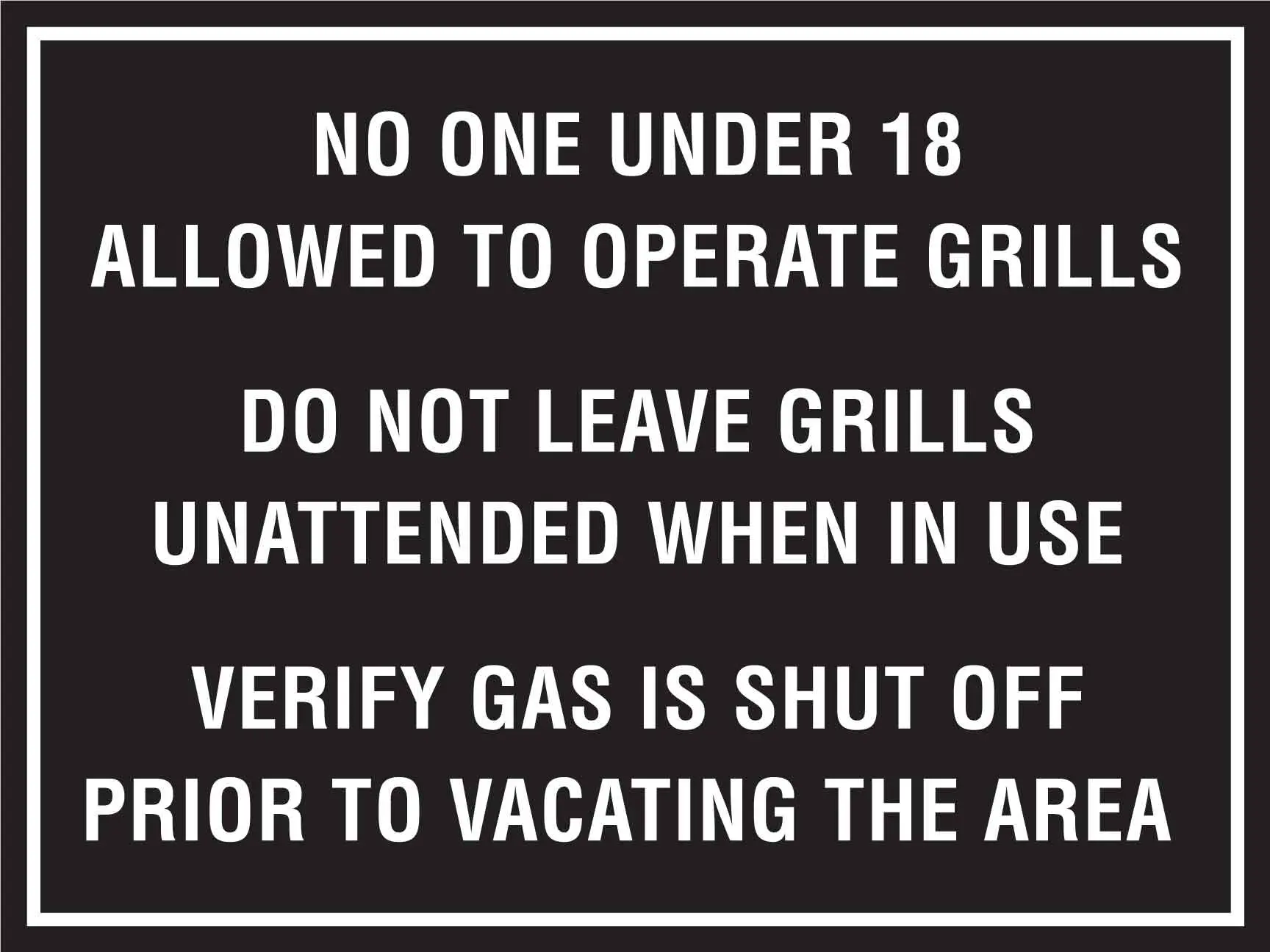 Grill safety instructions and age restriction sign.