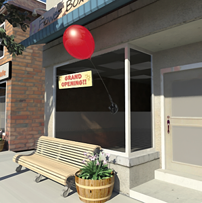 Red balloon outside store's grand opening sign.