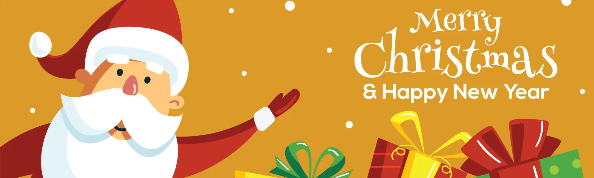 Santa with gifts, Merry Christmas message.