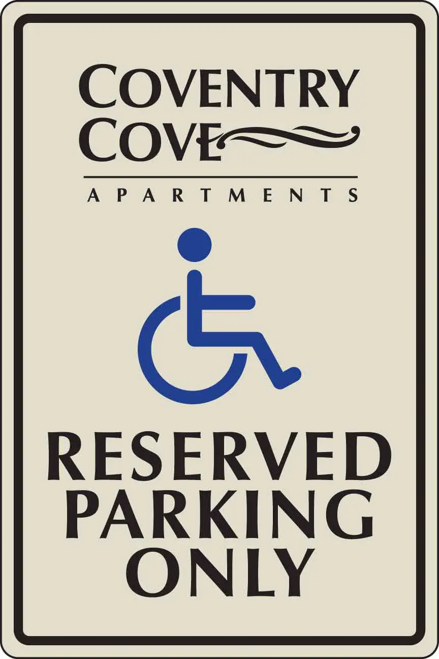 Reserved parking sign for Coventry Cove Apartments.