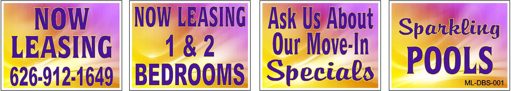 Apartment leasing advertisement with contact information.