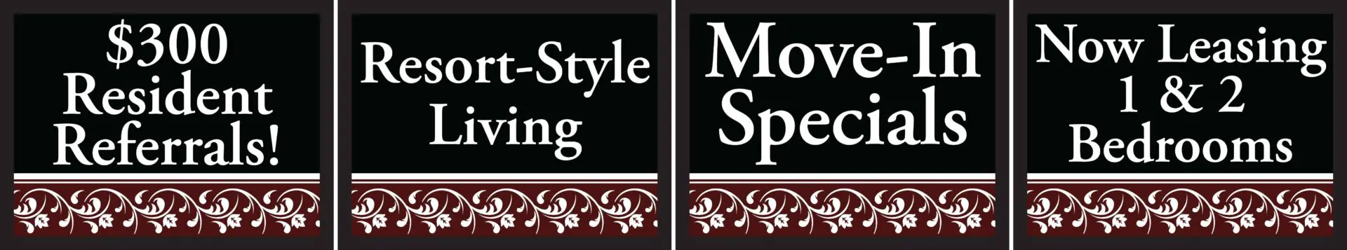 Apartment leasing promotions and offers banner.