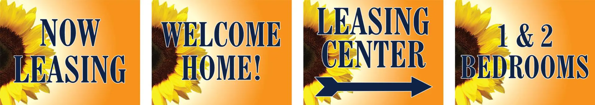 Apartment leasing signs with sunflower border.