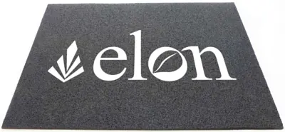 Black doormat with "elon" logo design.