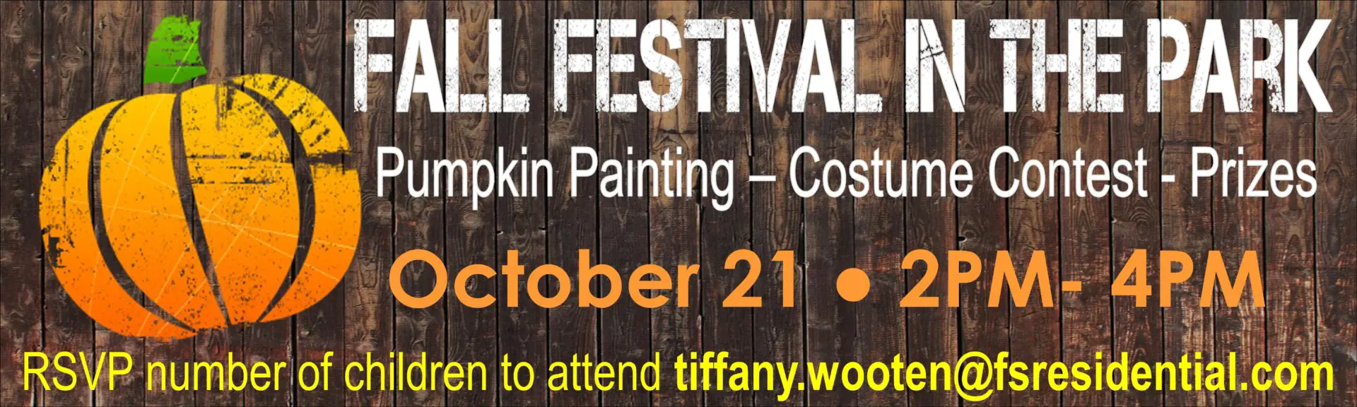 Fall Festival event with pumpkin illustration.