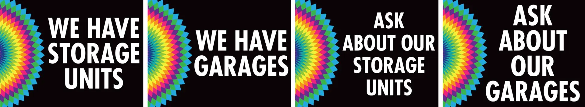 Signs promoting storage units and garages.