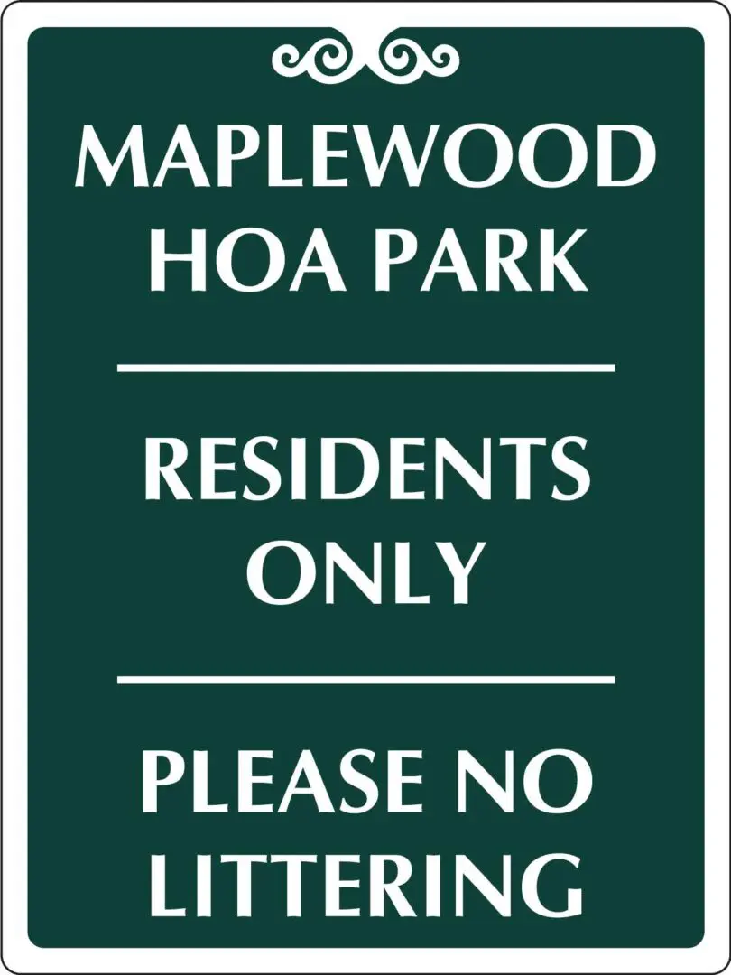 Maplewood HOA Park residents only sign.