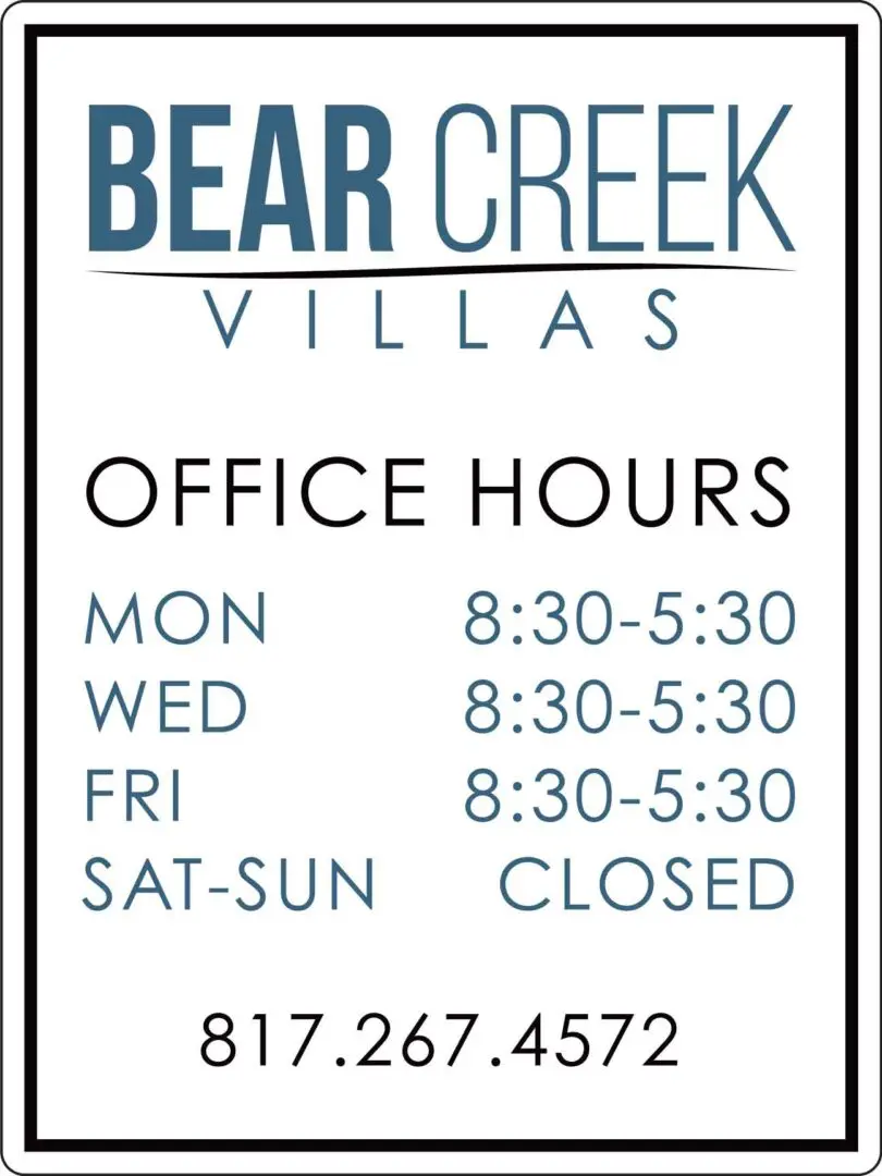Bear Creek Villas office hours and contact.
