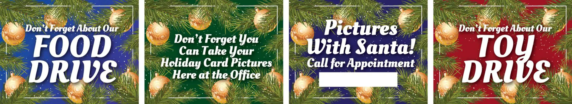 Holiday events and drives promotional signs.