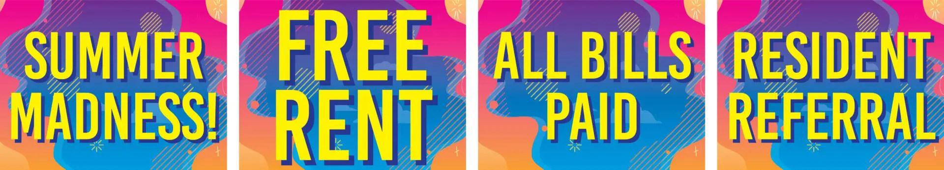 Colorful promotional text for housing offers.